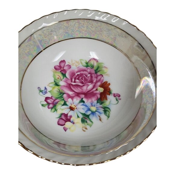 Vintage Ugaco Ceramics Japan Hand Painted Rose Bowl 7.5" Round Gold Gilded - Picture 3 of 9